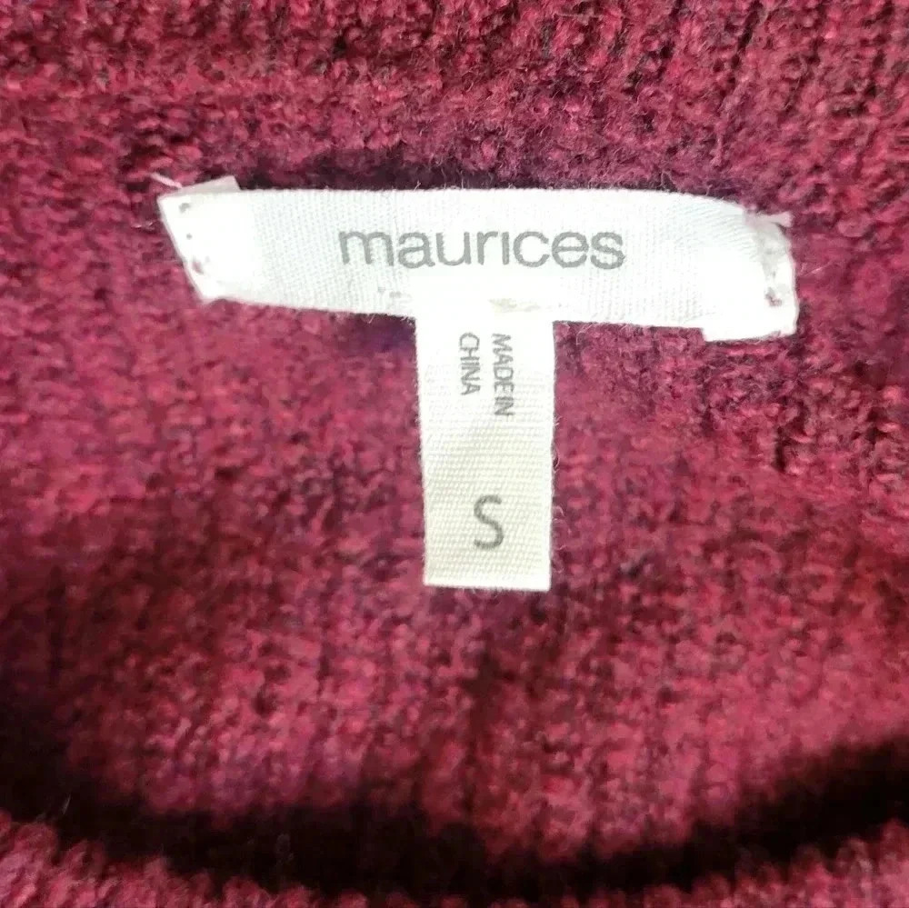 Maurices Dells Sweater, Maroon, Womens size small, stretchy, round neck - Picture 9 of 10